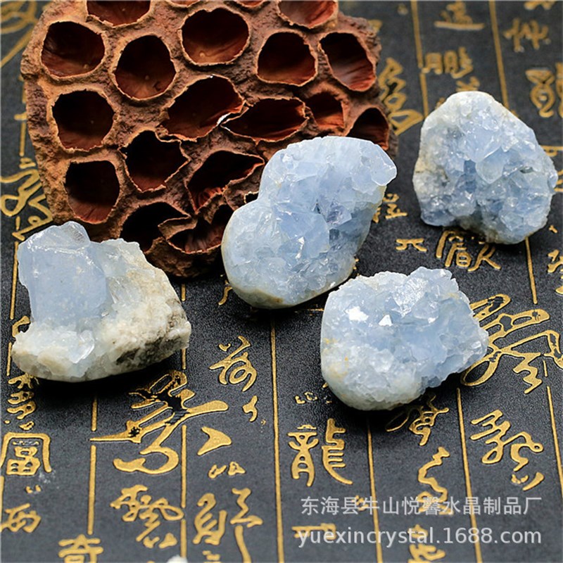 天青石蓝晶洞矿石原矿物晶体几何形状水晶装饰工艺品摆饰外贸