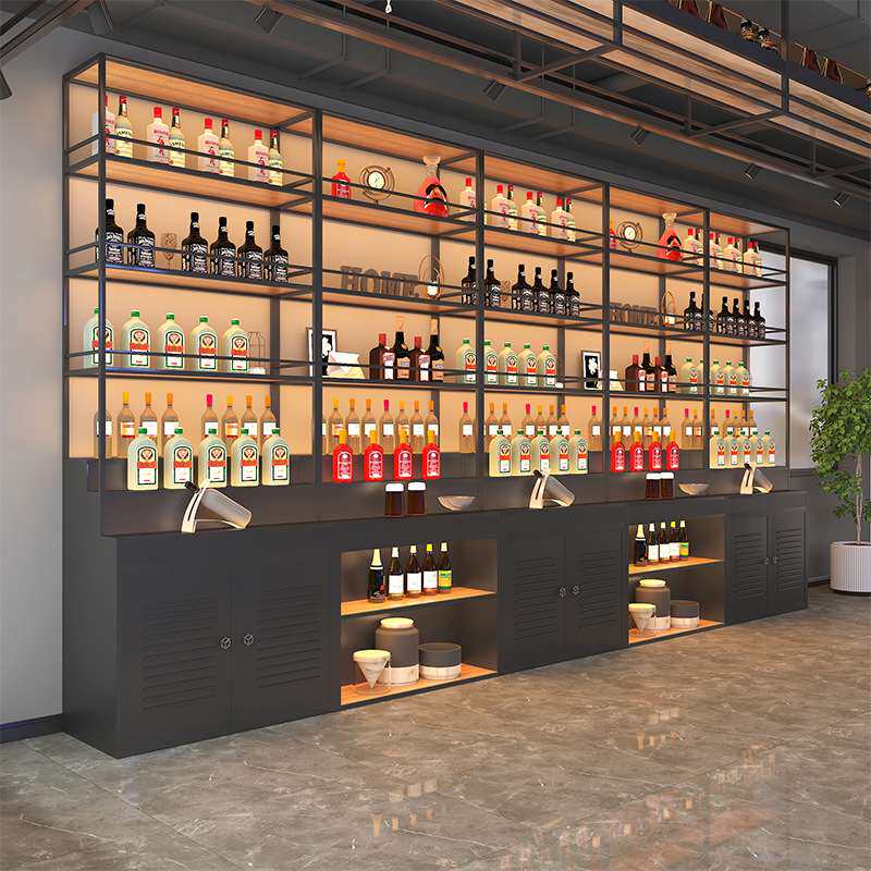 酒柜简约现代吧台置物架商铺店面靠墙展示柜酒吧架子餐厅壁挂酒架