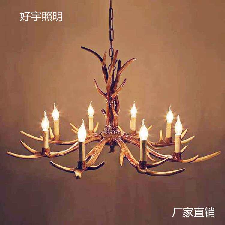 美式乡村鹿角吊灯复古树脂鹿角工割草机/草坪机
