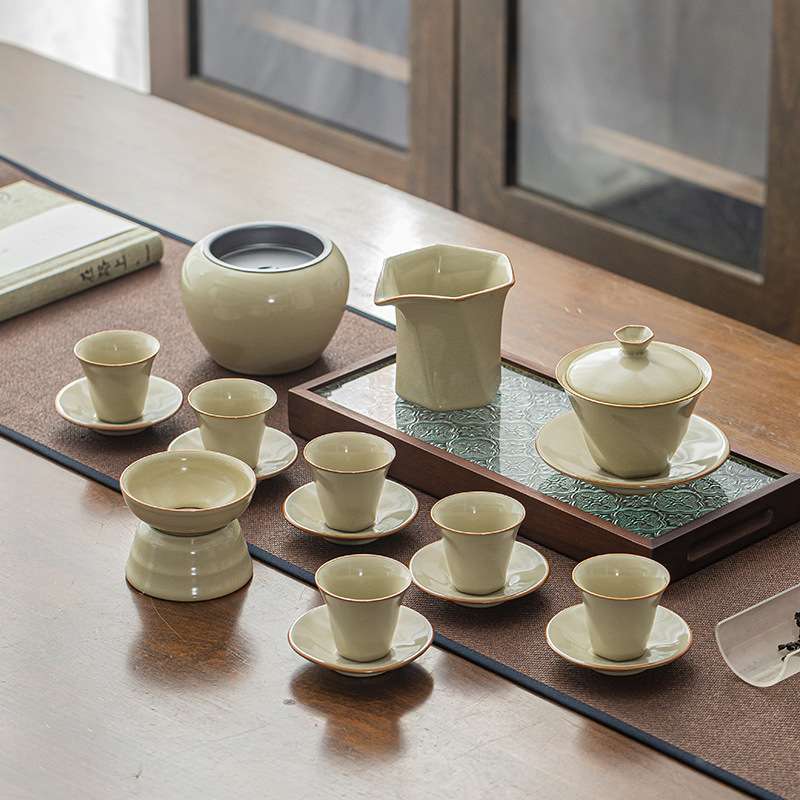 茶具套装高档家用新汝窑陶瓷盖碗喝茶茶杯功夫泡茶具送礼整套茶礼