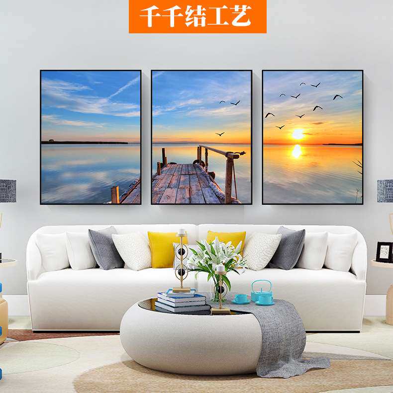 一件代发挂画家居卧室壁画三联画北欧装饰画客厅沙发油画