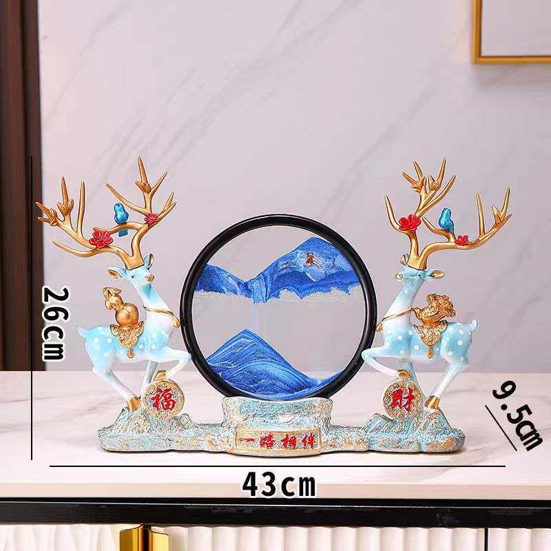 流沙画摆件家用高档客厅玄关树脂工艺品创意欧式招财鹿装饰品摆设
