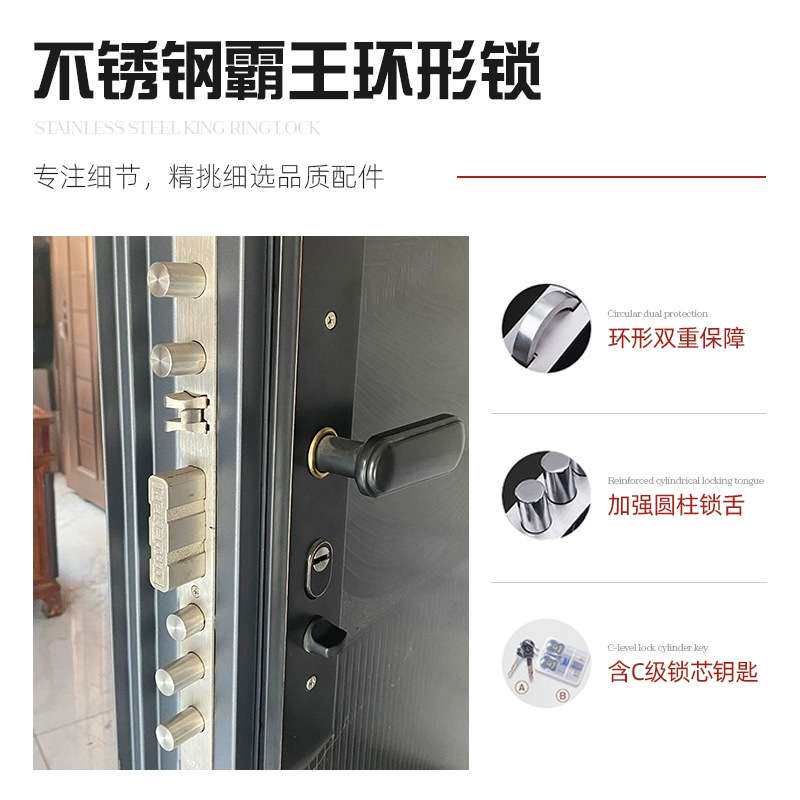 不锈钢入户门韩式门中门通风防盗门进户门农村自建房家用智能大门