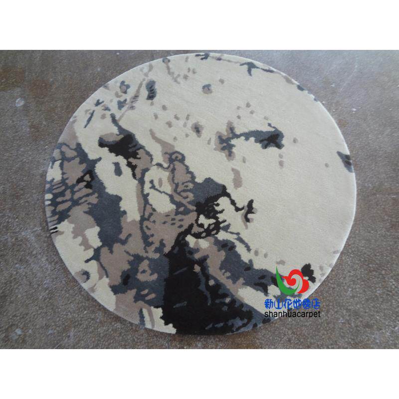 新中式抽象水墨画圆形手工羊毛客厅茶几地毯餐厅书房卧室大厅地毯
