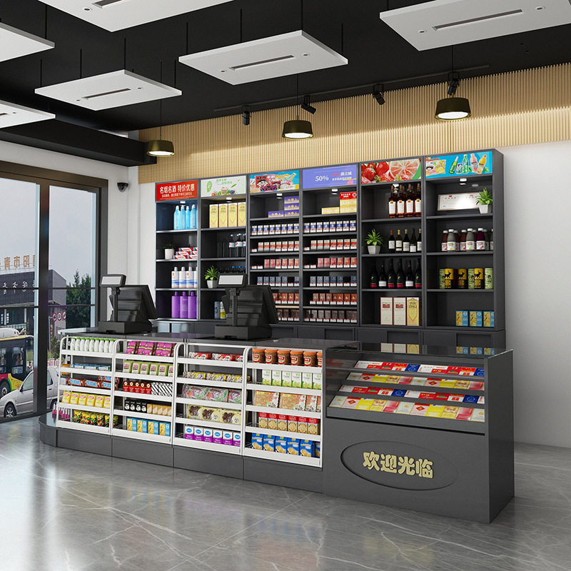 超市便利店收银台烟酒柜组合一体店铺小型柜台转角玻璃烟柜展示
