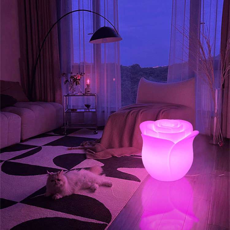 酷擎led玫瑰花氛围灯卧室七彩变色充电遥控落地夜灯大号发光花朵