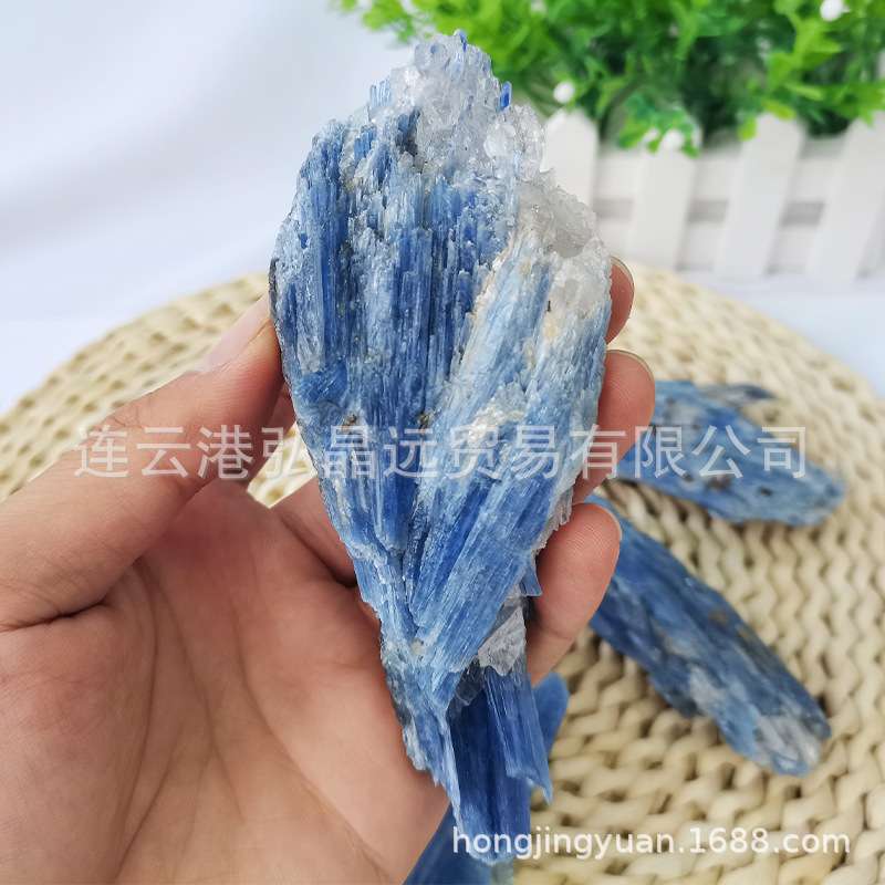 弘晶远水晶 天然蓝晶石矿标 巴西蓝晶原矿矿标 晶簇蓝色矿物矿石