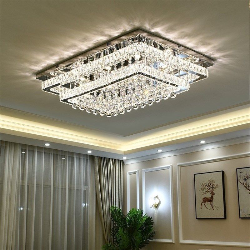 水晶灯客厅长方形l灯具简约现代吸顶灯大气家用遥控变色卧室餐厅