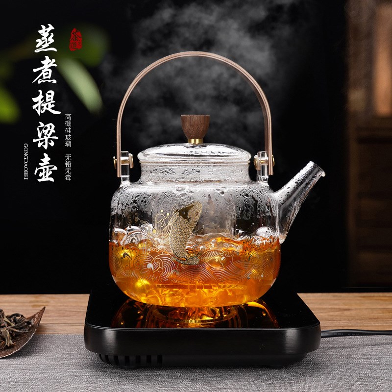 玻璃煮茶壶煮f茶器电陶炉家用蒸茶壶套装加厚养生壶泡茶具煮茶炉