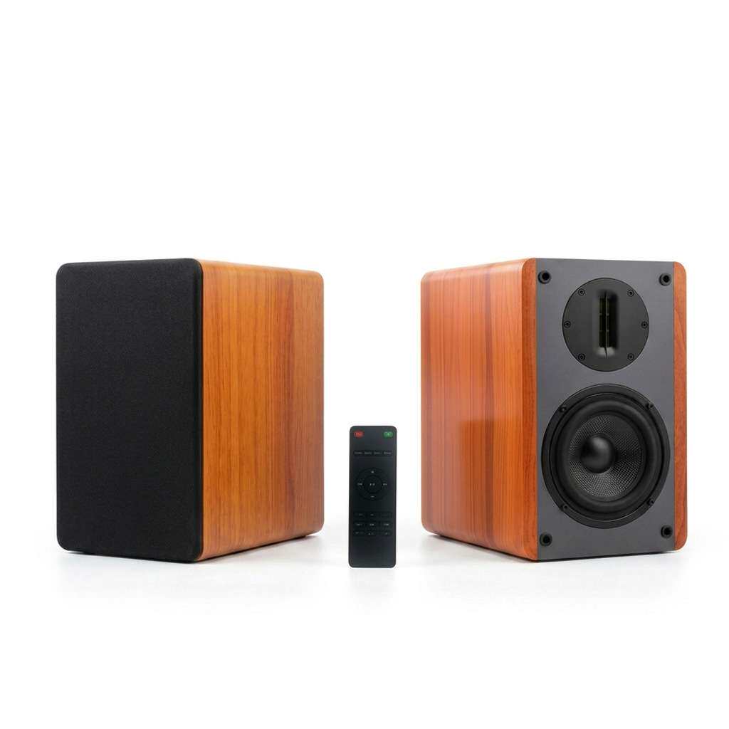 时尚HIFI音箱音响5寸 有源发烧人声桌面木质书架带式高音