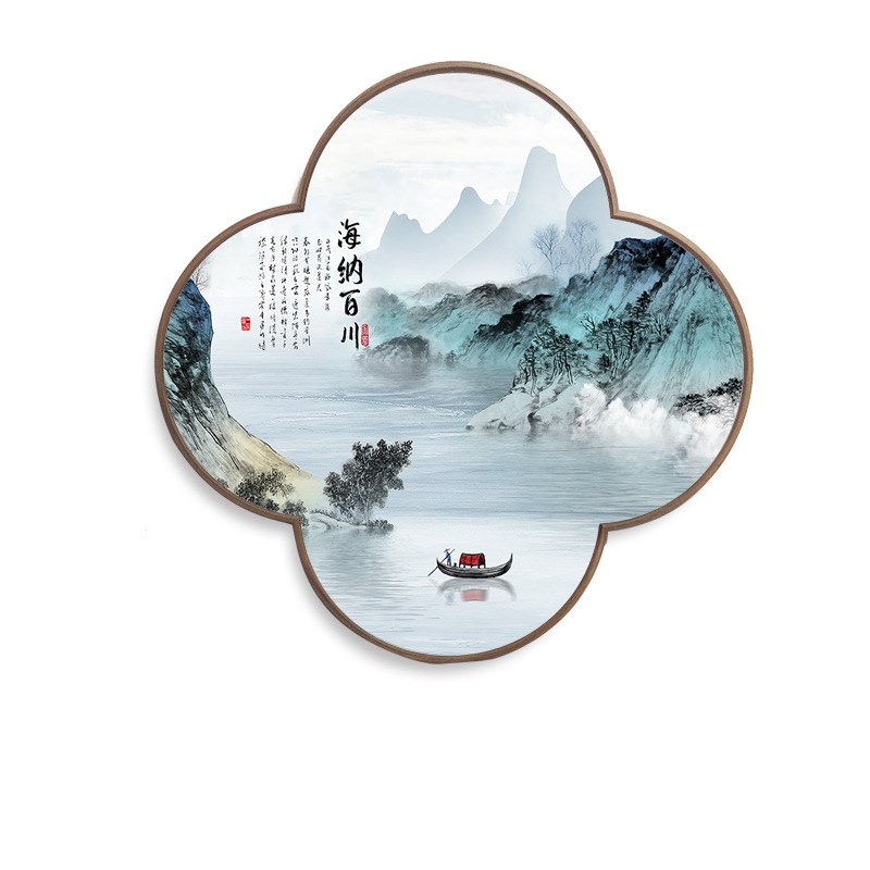 流水生财四叶草玄关山水画海纳百川宁静致远客厅走廊挂.画餐厅壁