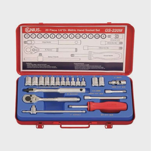 GENIUS天赋进口工具1/4系列20件套公制套筒扳手组GS-220M
