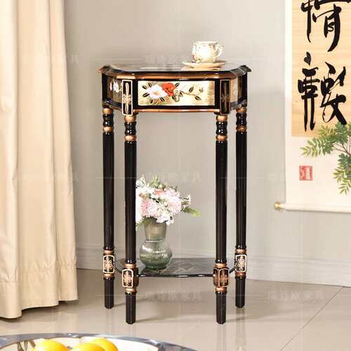 美式乡村实木角几复古彩绘储物茶几新中式金箔客厅沙发边几玄关桌