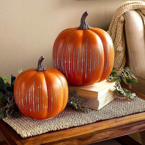 15x17cm Starry Night Glass Pumpkin Orange万圣节南瓜装饰