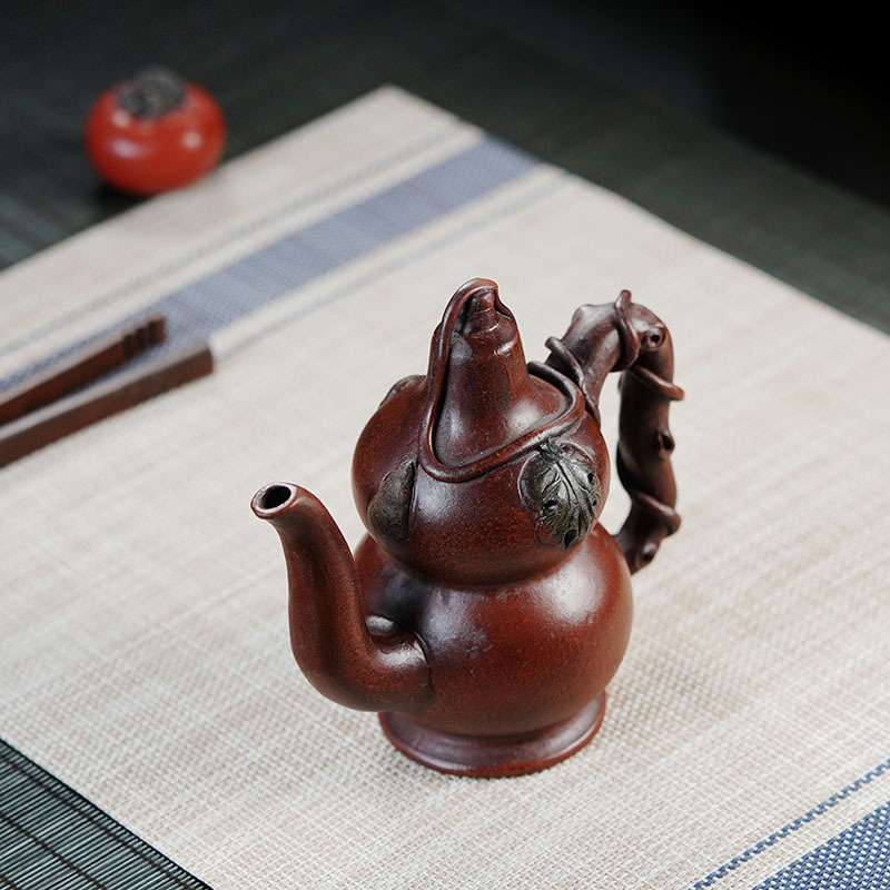 宜兴原矿紫砂仿老壶葫芦倒流壶红泥全纯手工茶壶家用茶具厂家