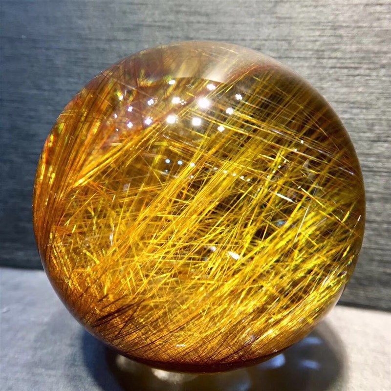 天然金发晶水晶球 顺发发晶球z摆件 水晶球摆件 钛晶晶球原石