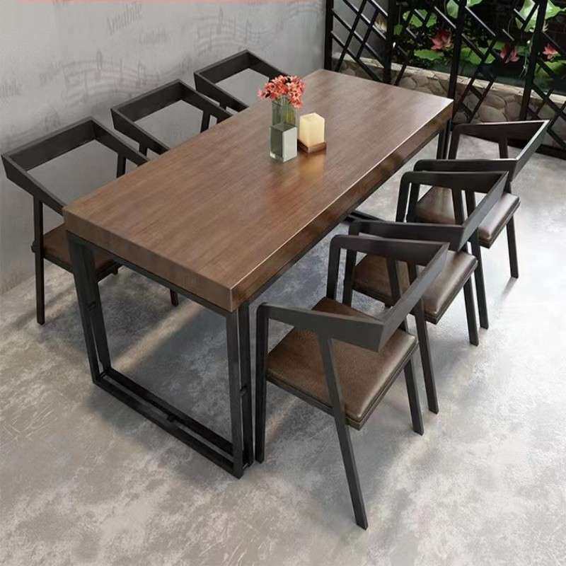 复古酒吧烧烤店火锅餐厅工业风原木实木餐桌长方形咖啡厅桌椅组合
