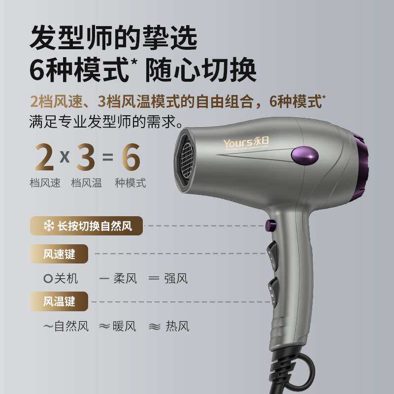 永日新款大功率电吹风蓝光发廊理发店冷热风吹风筒发型师吹风机