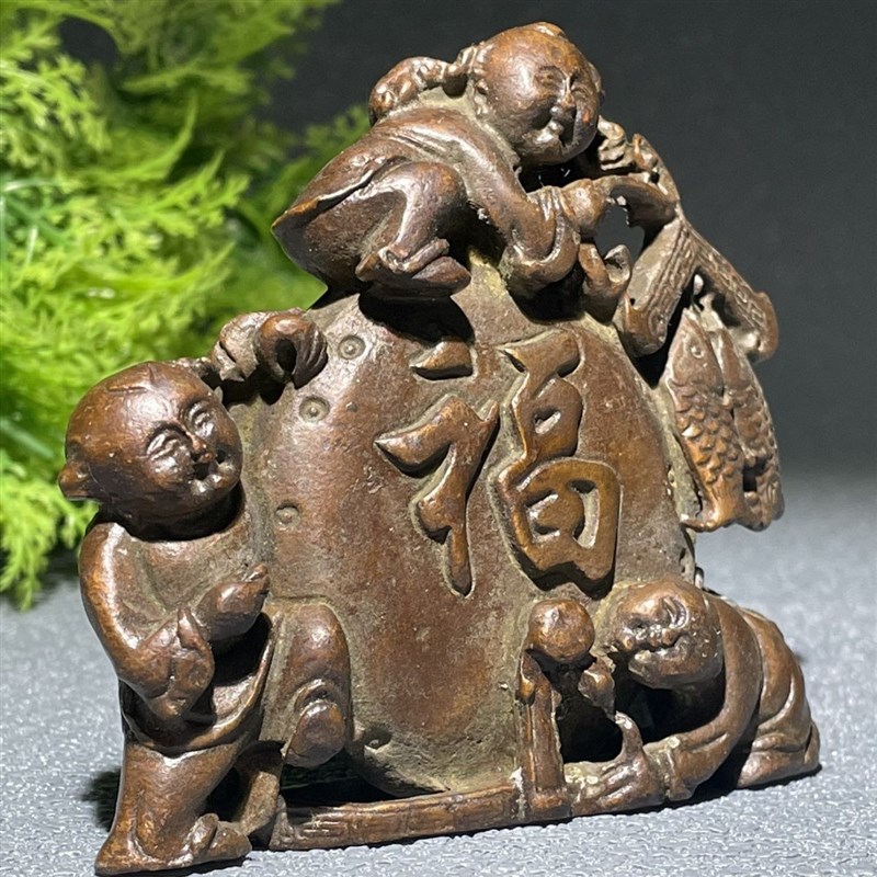 古玩仿古做旧铜器福娃摆件居家桌I面创意工艺品居家装饰品