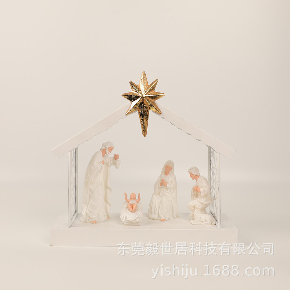 金属配件圣诞马槽装饰品——伯利恒之星下的圣婴礼赞带LED可创意