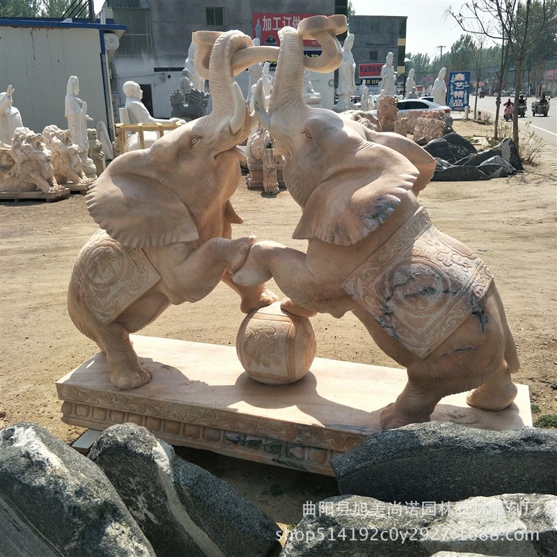 晚霞红吉祥如意献宝大象 庭院翘鼻子大象踩V绣球动物摆件