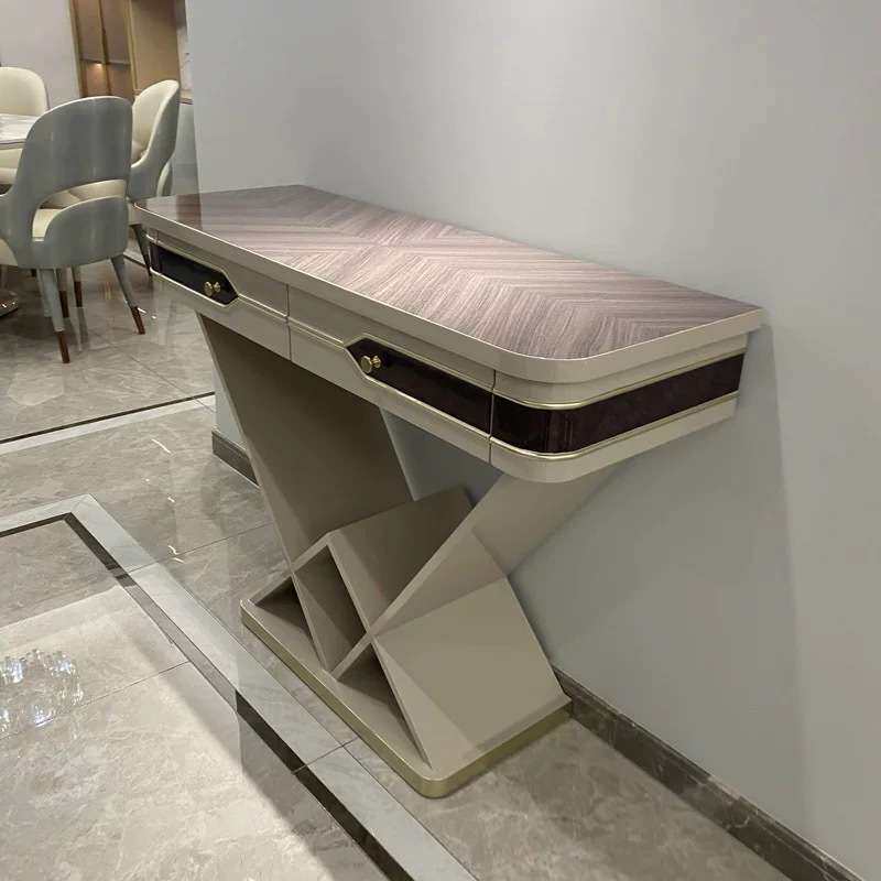 意式轻奢玄关台简约港式后现代套房进门玄关桌样板房实木家具