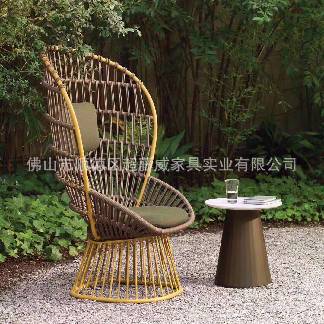 户外藤编沙发镂空高背椅北欧藤艺沙发户外庭院别墅休闲藤编坐椅