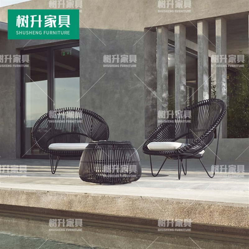 北欧户外藤编沙发单人休s闲椅阳台庭院泳池边藤椅沙发茶几室外家
