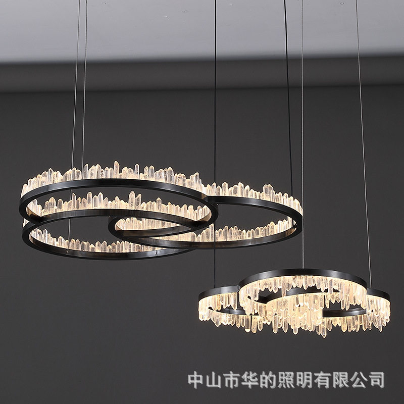 后现代轻奢客厅新款天然水晶吊灯餐厅灯简约大气设计师灯具