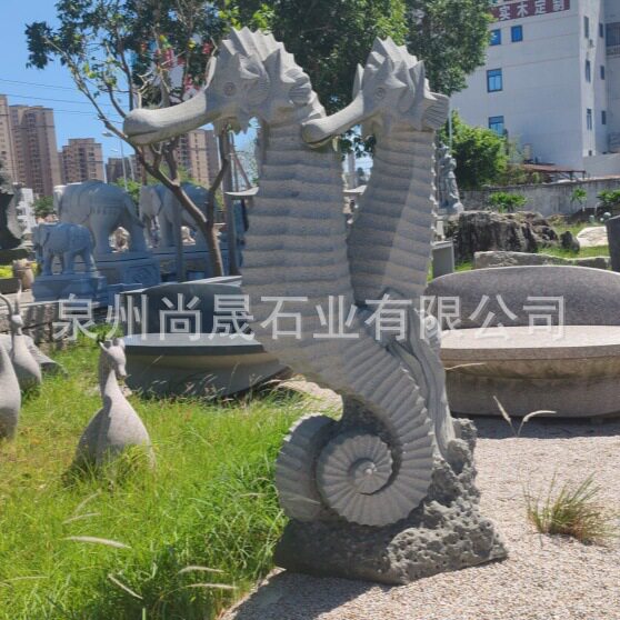 石雕海马海洋生物动物雕塑摆件公园景区石材石头海马河马鱼雕塑