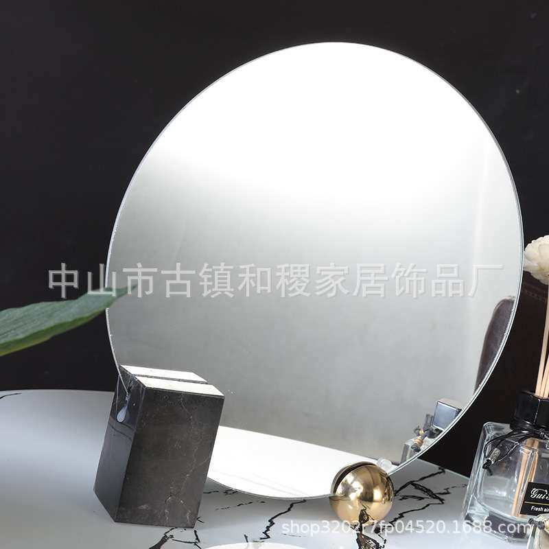 工厂直销 家居软装饰品轻奢样板房桌面创意工艺品 大理石镜子摆件