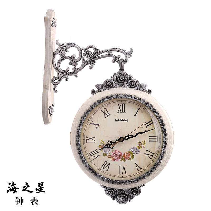 欧式双面挂钟客厅酒店前台装饰挂钟中式复古钟表家用创意挂墙时钟