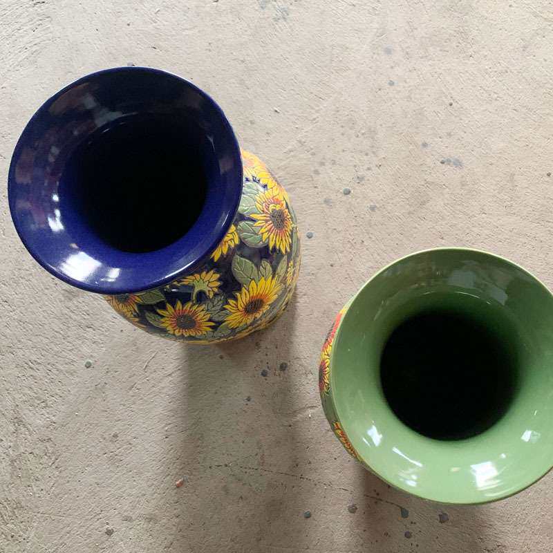 样板房装饰摆件简约艺术彩绘雏菊花器陶瓷花瓶客厅干花插花落地