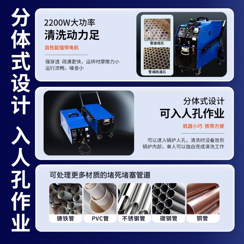 脚踏开关锅炉f管道清洗机疏通机堵塞疏通工具管道内壁清理机工业