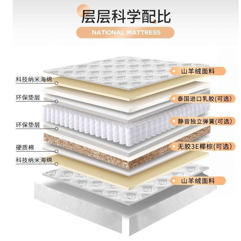 席梦思弹簧床垫经济型软硬两用20cm厚1.5米1.8m乳胶椰棕家用天然