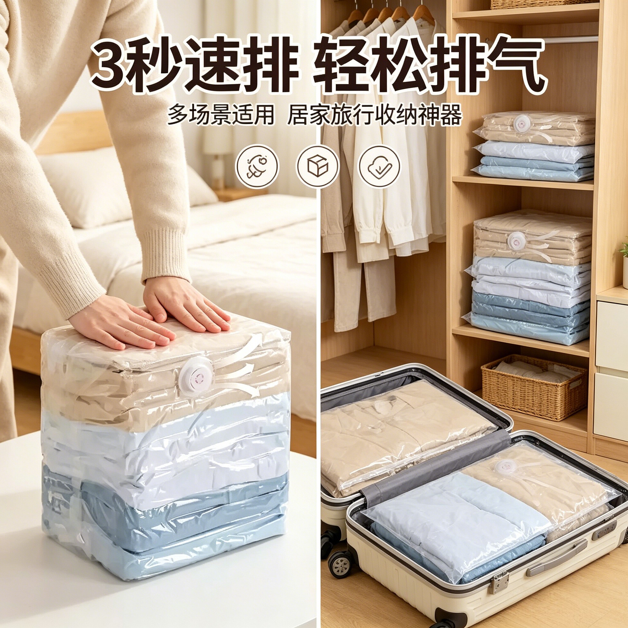【免抽气】加厚大容量真空立体收纳压缩袋实用家庭衣服棉被wy2