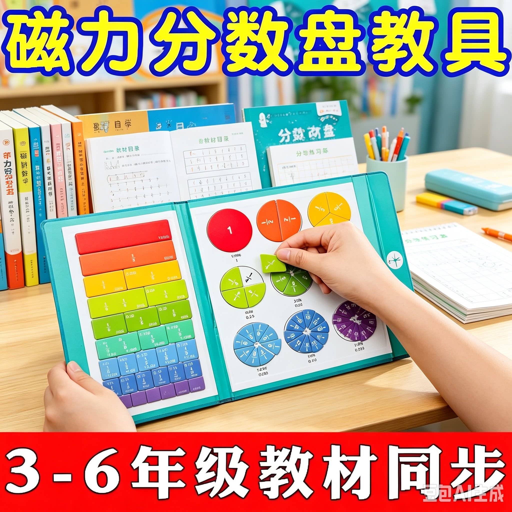 磁性分数盘教具磁吸演示器三年级数学分子分母认知加减法运算wy