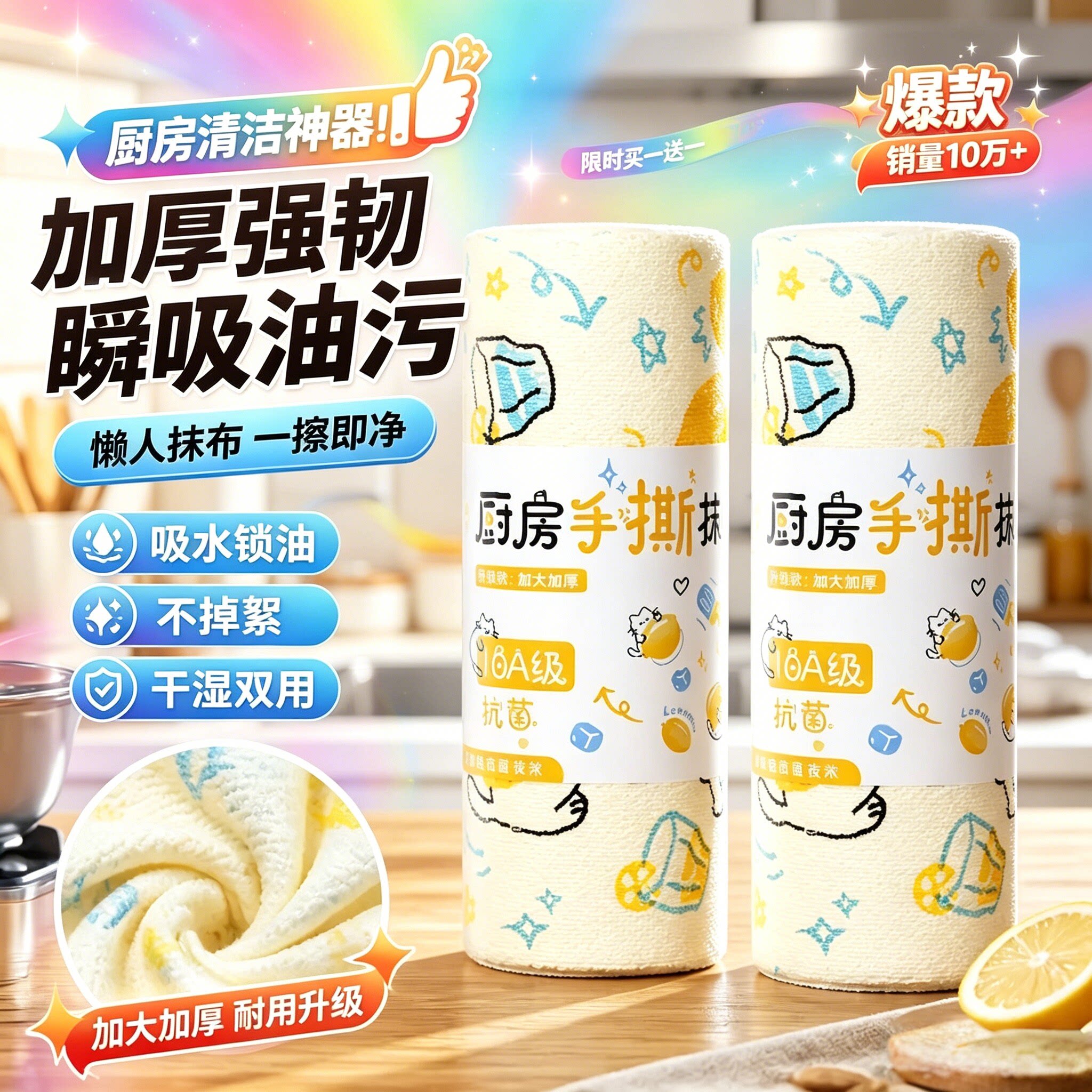 周抛抹布加厚厨房手撕懒人百洁布10A抗菌干湿两用一次性洗碗布SH2