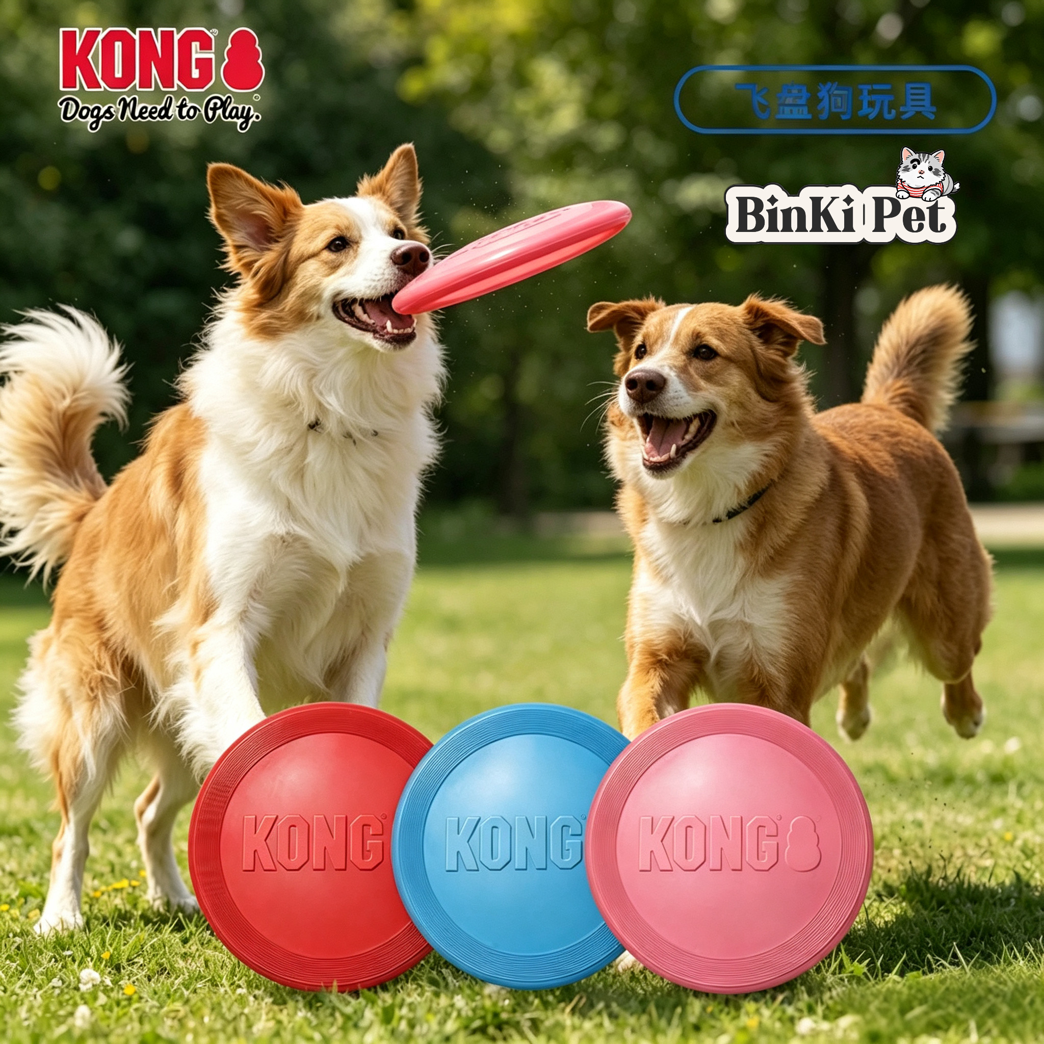 KONG狗狗飞盘耐咬磨牙解闷小型犬宠物户外训练边牧专用飞碟玩具