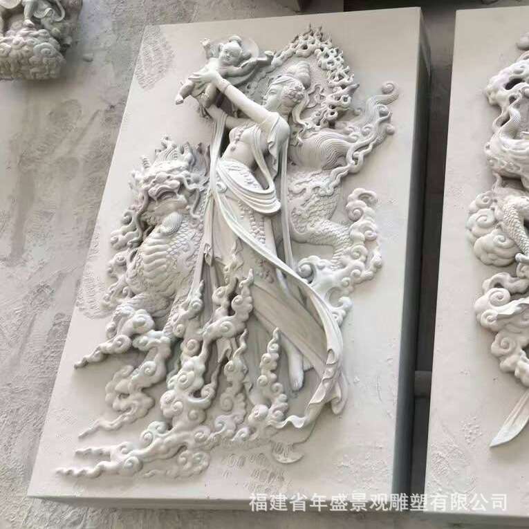 艺术石雕飞天仙女图 中式古代人物浮雕 手工雕刻 立体装饰壁画