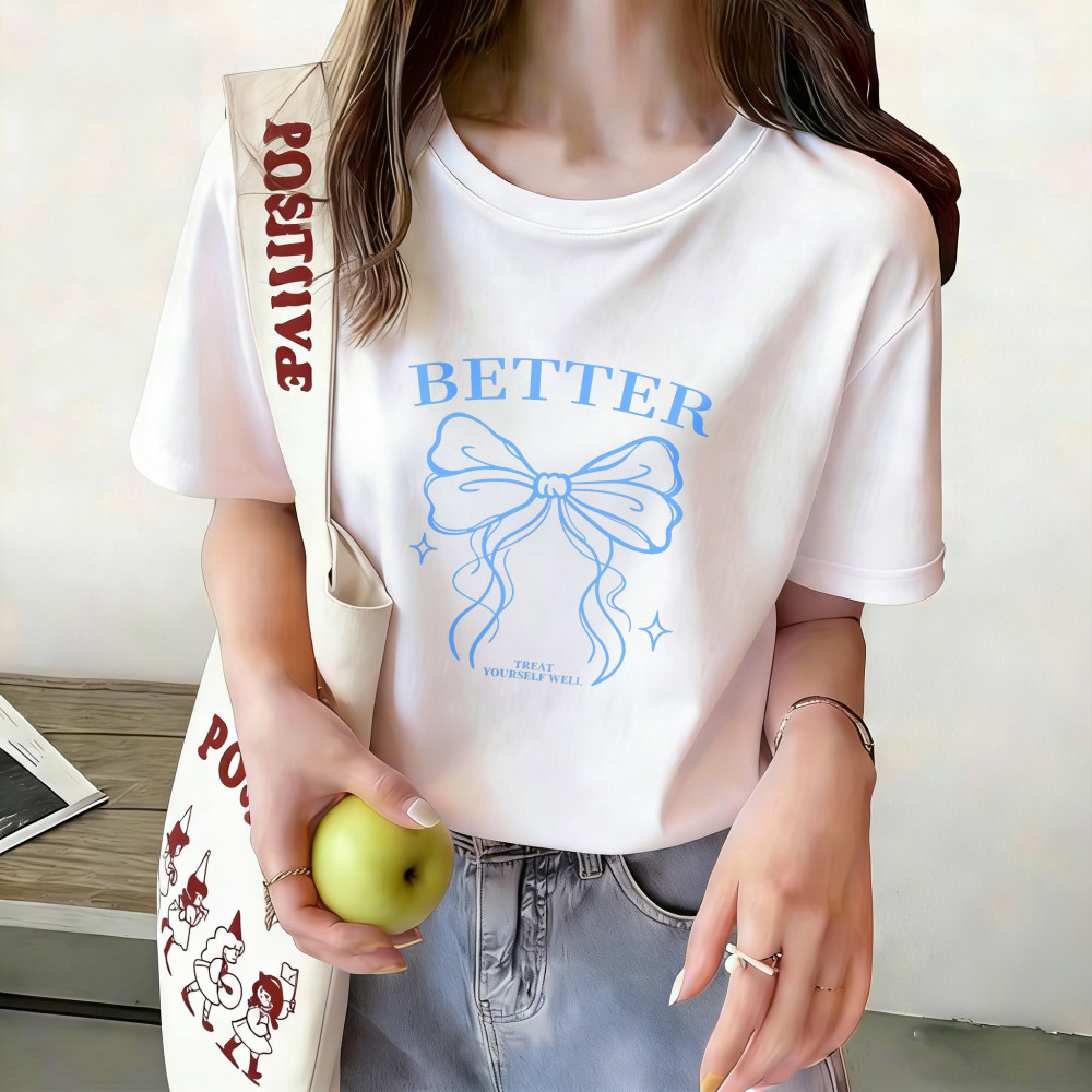 纯棉短袖复古蝴蝶结T恤时尚女装