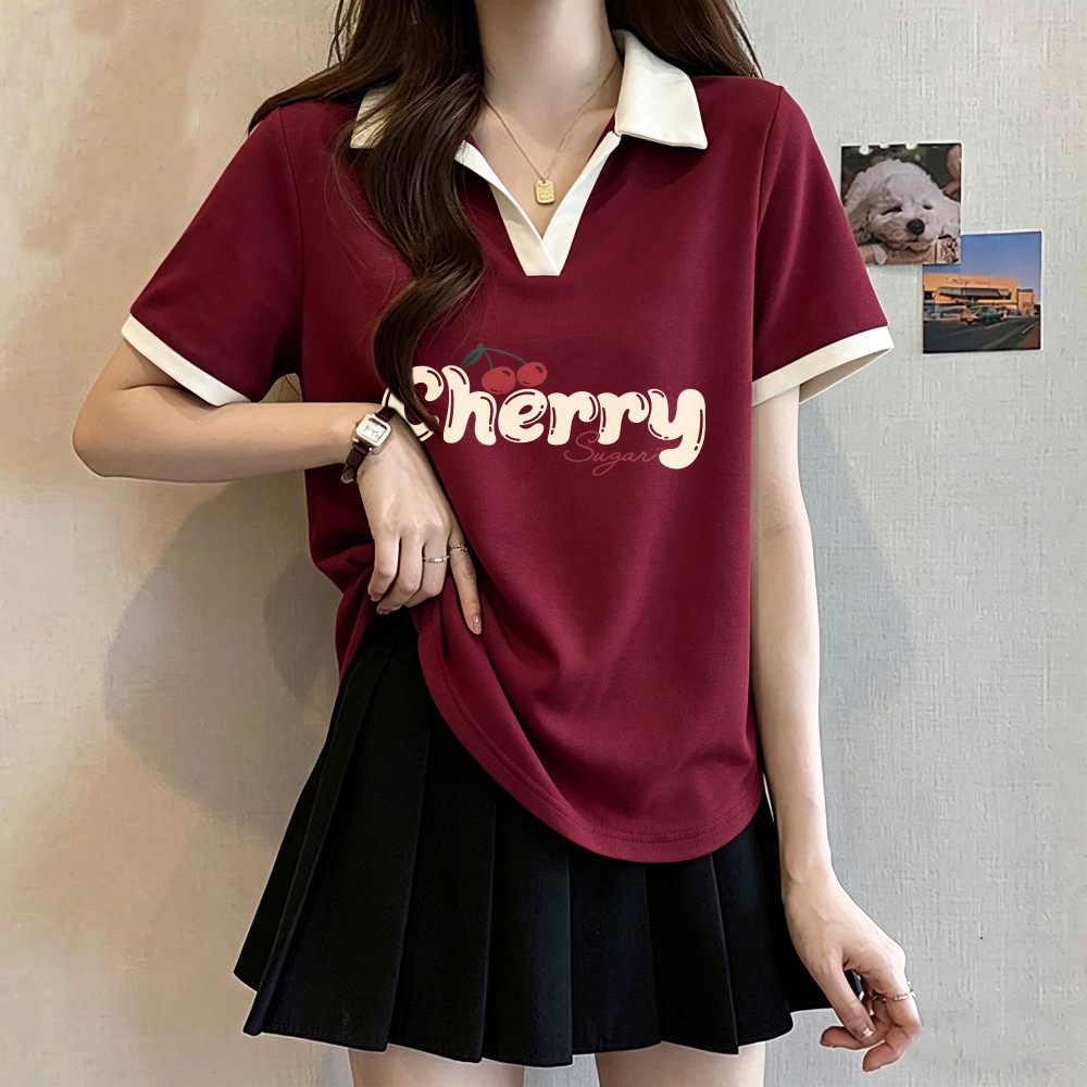 Outisi/欧缇斯polo翻领短袖t恤女装2026夏季纯棉小衫正肩简约上衣