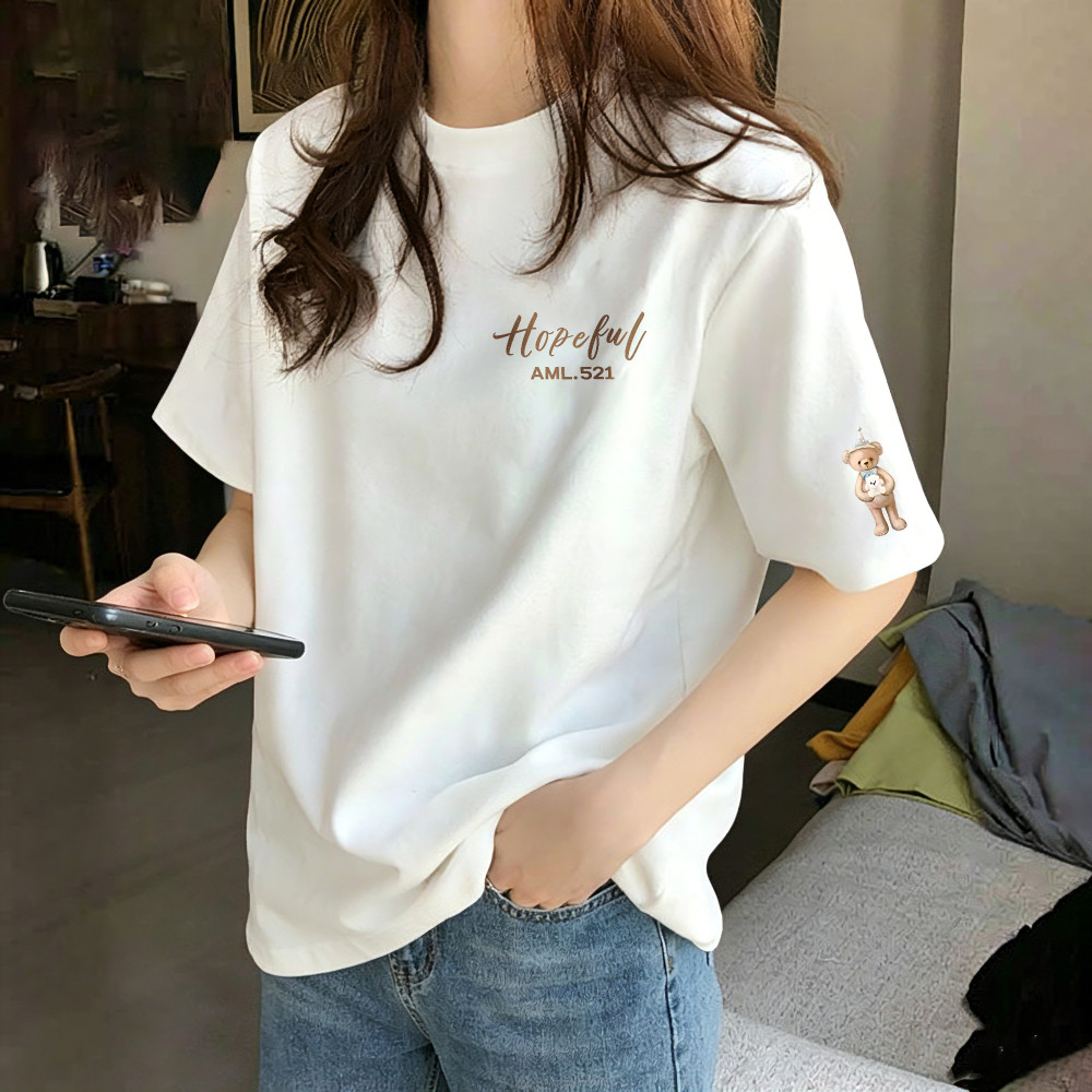 纯棉小熊印花宽松短袖T恤女装