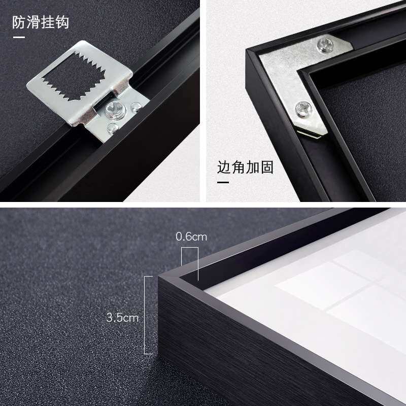 现代简约黑白线条装饰画客厅壁画正方形金属框工作室艺术玄关挂画