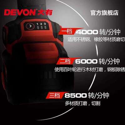 大有2908角磨机锂电无刷20V调速角磨机多功能手持切割打磨抛光机