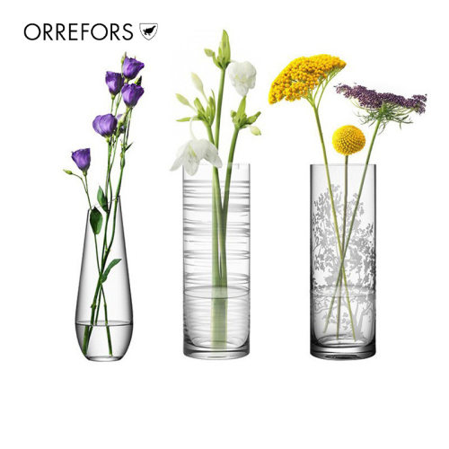 Orrefors瑞典进口ENJOY水晶玻璃北欧风摆件客厅水养插花透明花瓶