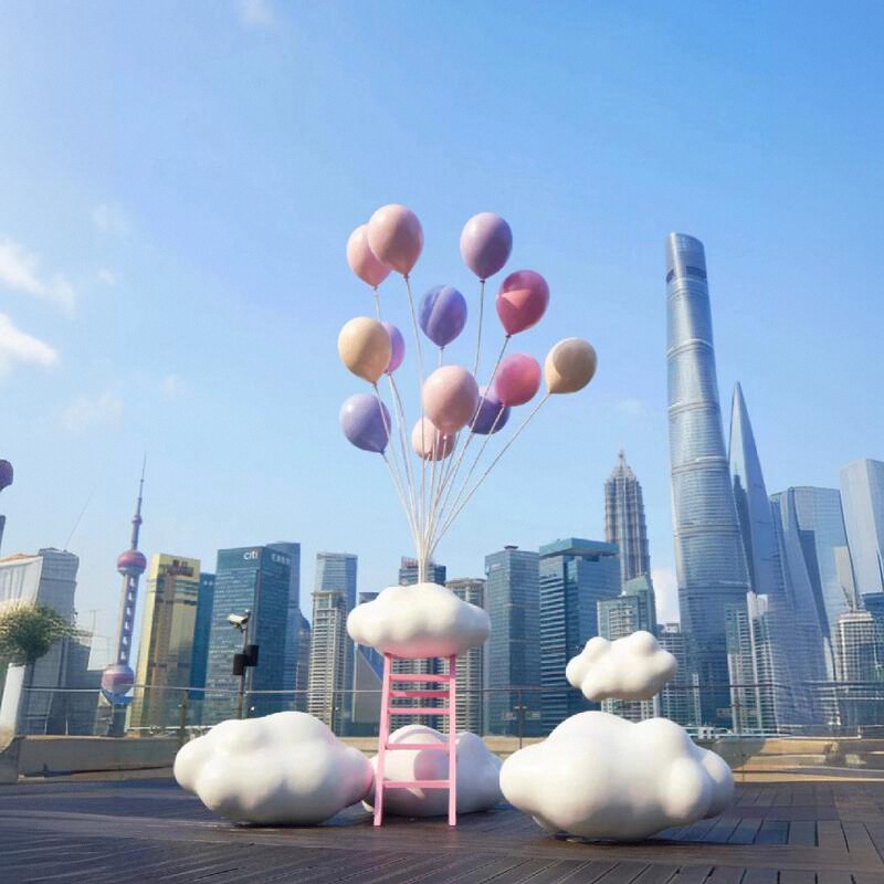 云梯创意网红拍照大型楼天梯道具摆件不锈钢场景田园打卡云端造型