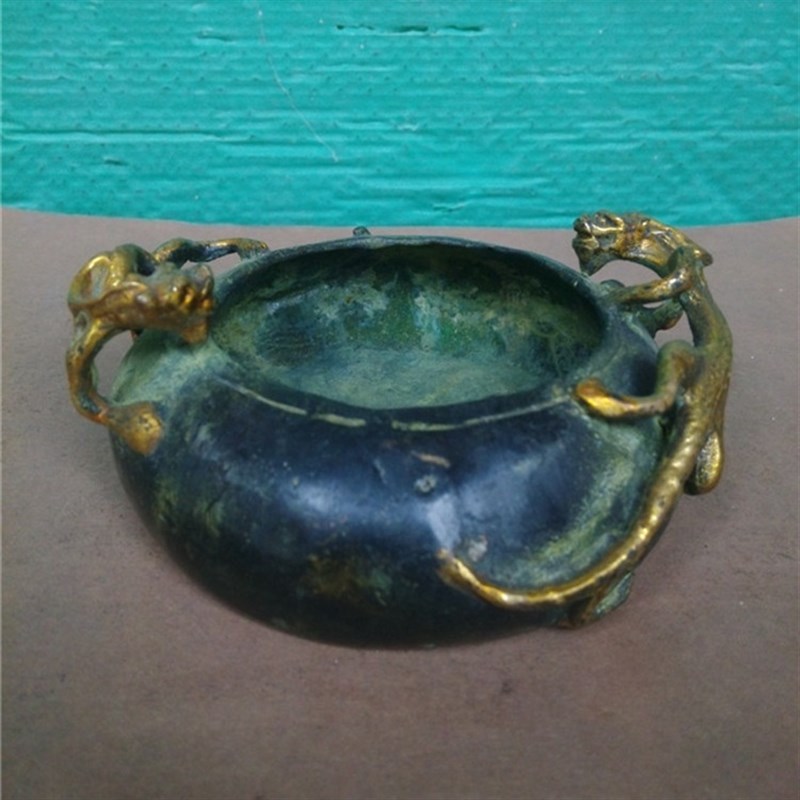 古玩杂项收藏家铜笔洗摆件铜x烟灰缸文房四宝工艺品老包浆貔貅笔