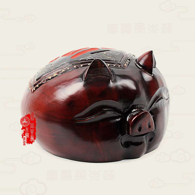 厂家直销猪福存钱罐 特色桃木木雕家居工艺品摆件 木质小猪储蓄罐