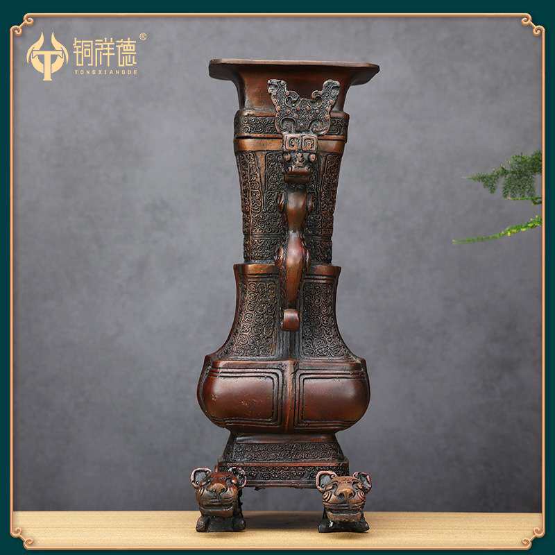 仿古青铜器摆件战国双龙壶青铜壶摆件家居装饰工艺品厂家直销